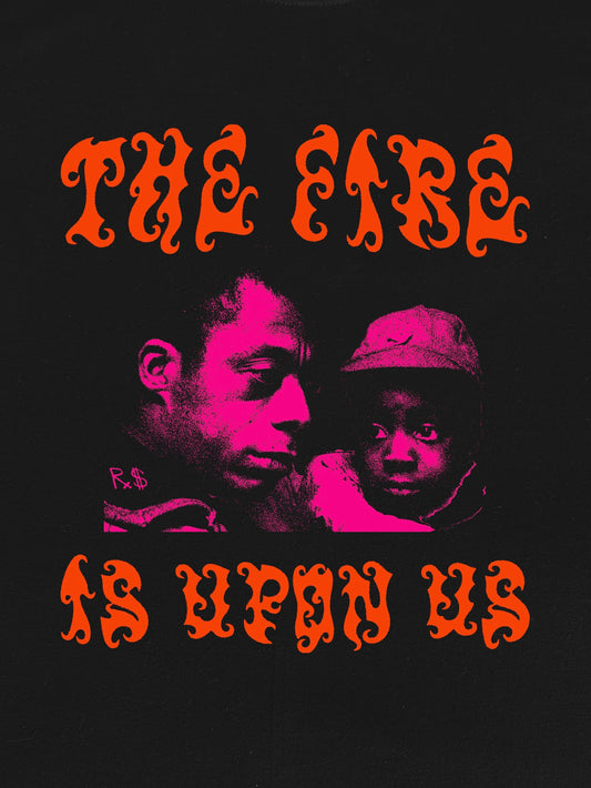 James Baldwin The Fire Is Upon Us COLOR ON BLACK T-Shirt (Gildan Softstlye Unisex Cotton Shirt)