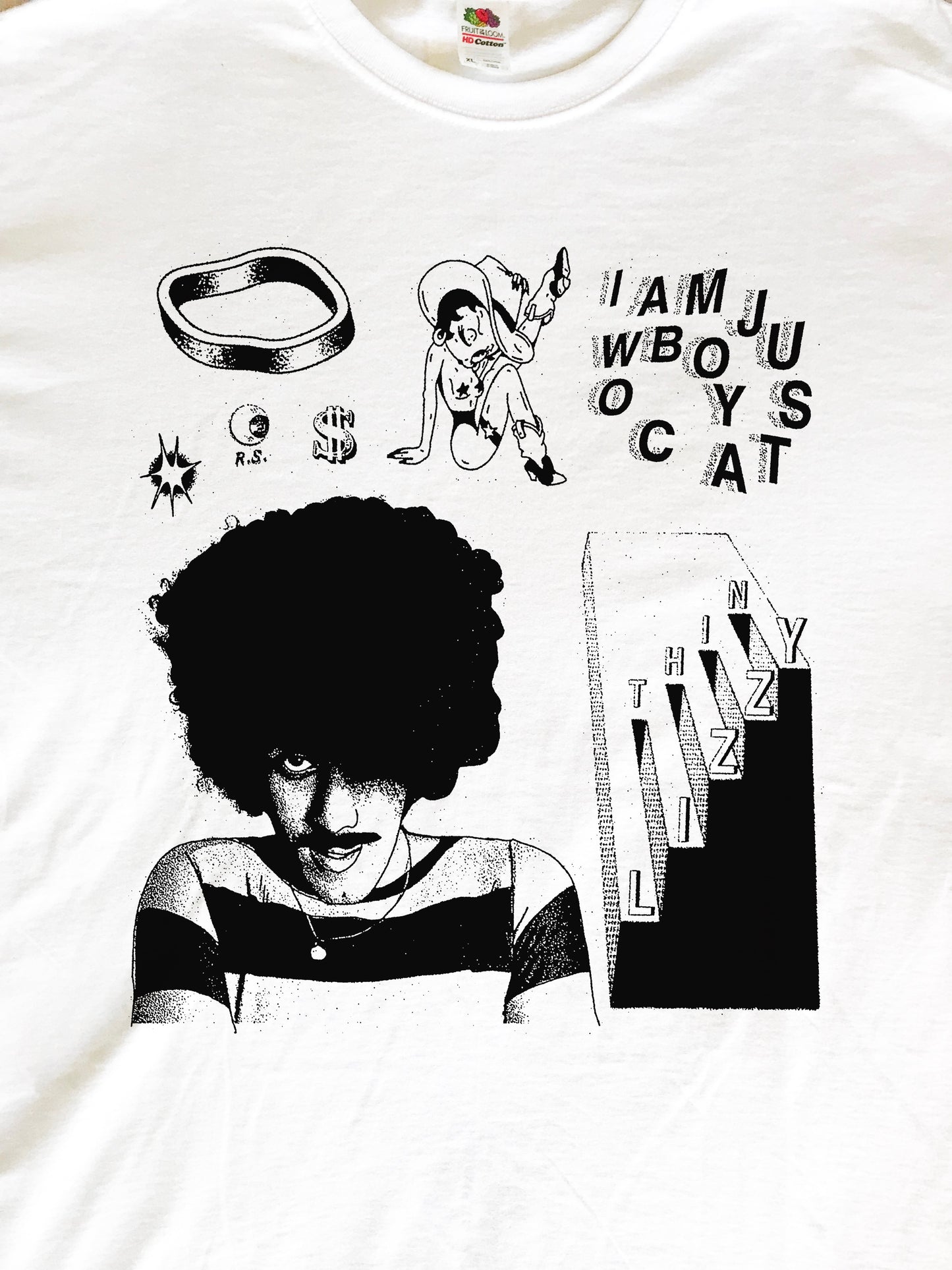 Phil Lynott Thin Lizzzy Cowboy White T-Shirt (Gildan Softstlye Unisex Cotton Shirt)