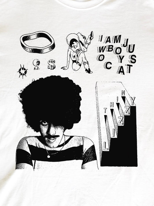 Phil Lynott Thin Lizzzy Cowboy White T-Shirt (Gildan Softstlye Unisex Cotton Shirt)