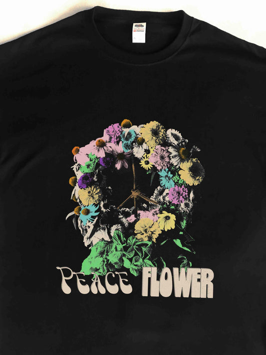 Peace Flower Vintage Black T-Shirt